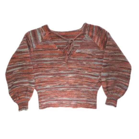 Willow & Root Striped Balloon Sleeve Sweater Multicolor Pullover V-Back *SZ M - Picture 7 of 11